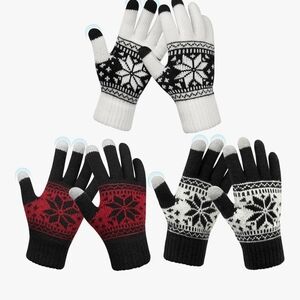 Stylish Blue, White and Red Patterned Gloves